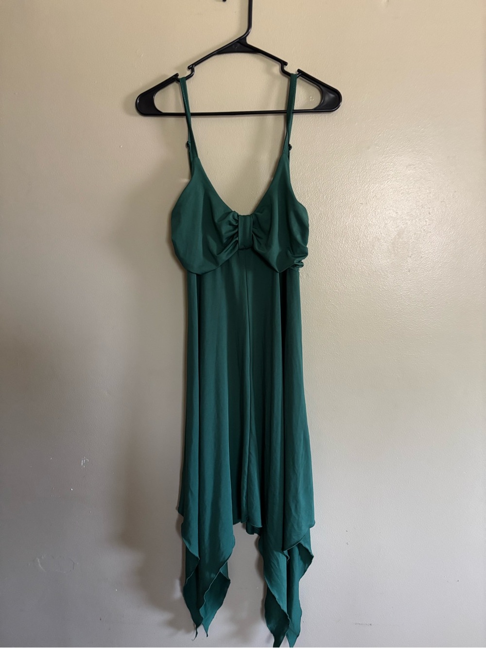 Green Spaghetti Strap Handkerchief Hem Dress